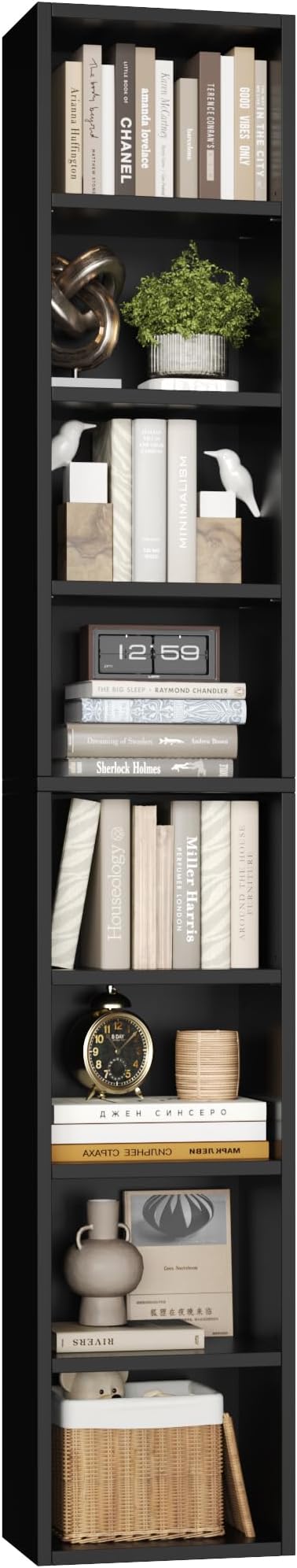 8-Tier Media Tower Rack, 11.6 X 9.3 X 70.9 Inches CD DVD Slim Storage Cabinet with Adjustable Shelves, Tall Narrow Bookcase Display Bookshelf for Home Office, Black