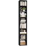 FOTOSOK 8-Tier Media Tower Rack, 11.6 X 9.3 X 70.9 Inches CD DVD Slim Storage Cabinet with Adjustable Shelves, Tall Narrow Bookcase Display Bookshelf for Home Office, Black