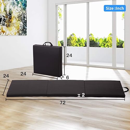 Miniatura 7 de Colchoneta de gimnasia portátil plegable de 4 x 82 x 6 pies, tapete de ejercicio de piel sintética con asas de transporte para entrenamiento en