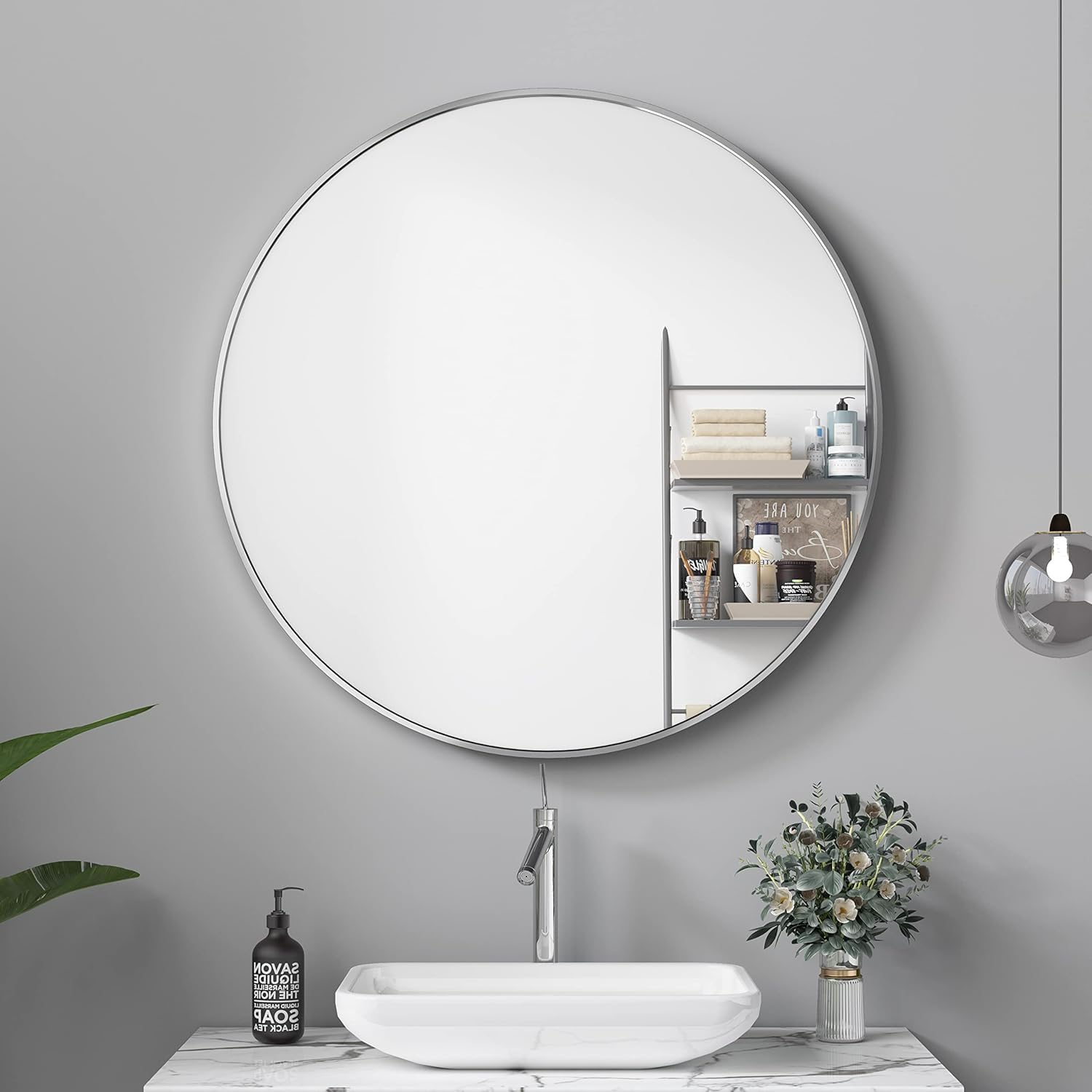 Silver Circle Mirror for Wall 12" x 12" inch - Round Mirror for Bathroom, Entryway, Living Room, Hallway, Bedroom Decor, Small Matte Frame Mirror