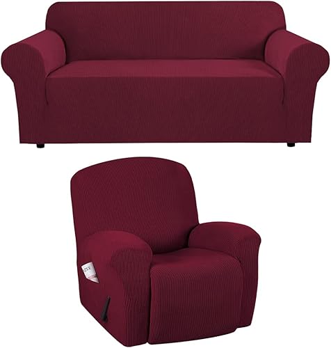 H.VERSAILTEX Funda elástica para sofá de 3 cojines, paquete de fundas elásticas para sillón reclinable de 1 pieza, color borgoña