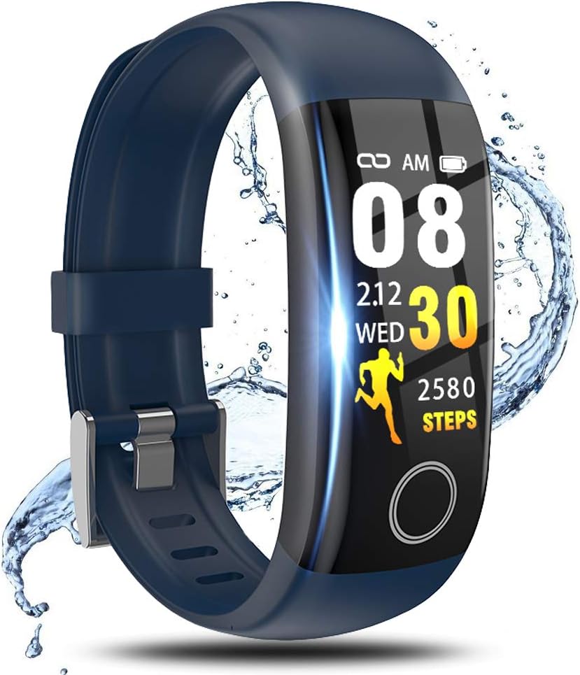 Fitness Tracker,Smart Watch with Body Temperature Thermometer Heart Rate Blood Pressure Monitor Step Calorie Sleep Monitor IP67 Waterproof, Activity Tracker Pedometer for Kids Men Women (Blue)