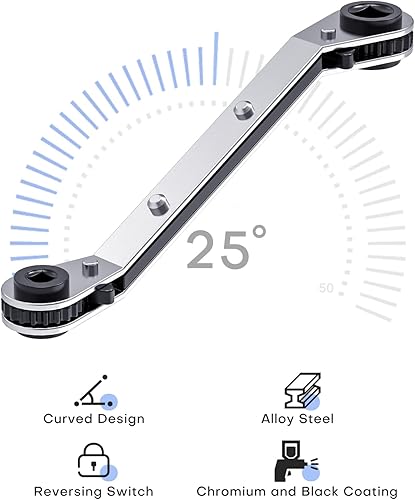 Miniatura 2 de Llave de servicio HVAC, llave curvada de trinquete de refrigeración de 38 pulgadas 14 pulgadas 516 pulgadas 316 pulgadas con adaptador de broca