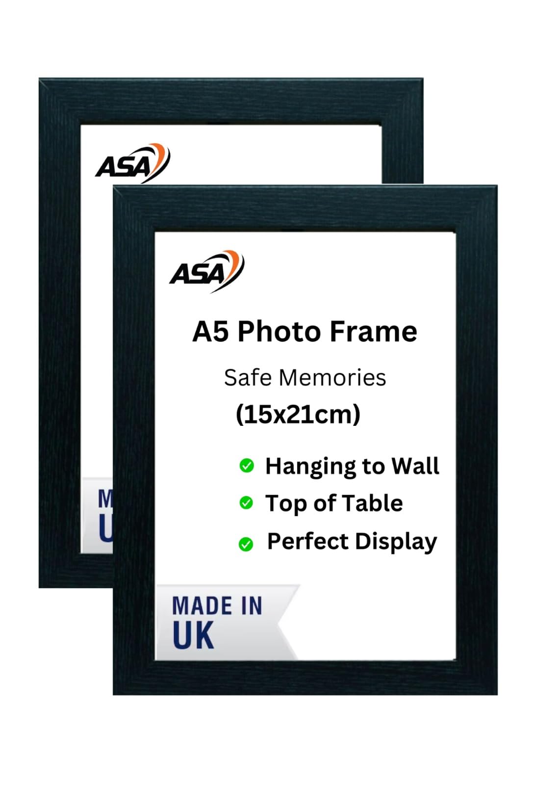 Asa Black A5 Photo Frame -2 Pack A5 Wooden Picture Frames Home Decoration Photo Frames, Freestanding & Wall Mountable Table Top Mdf Frames (2, )