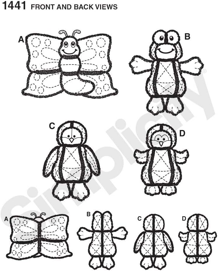 Simplicity 1441 Children's Rag Quilted Animal Pillow Sewing Patterns, One Size