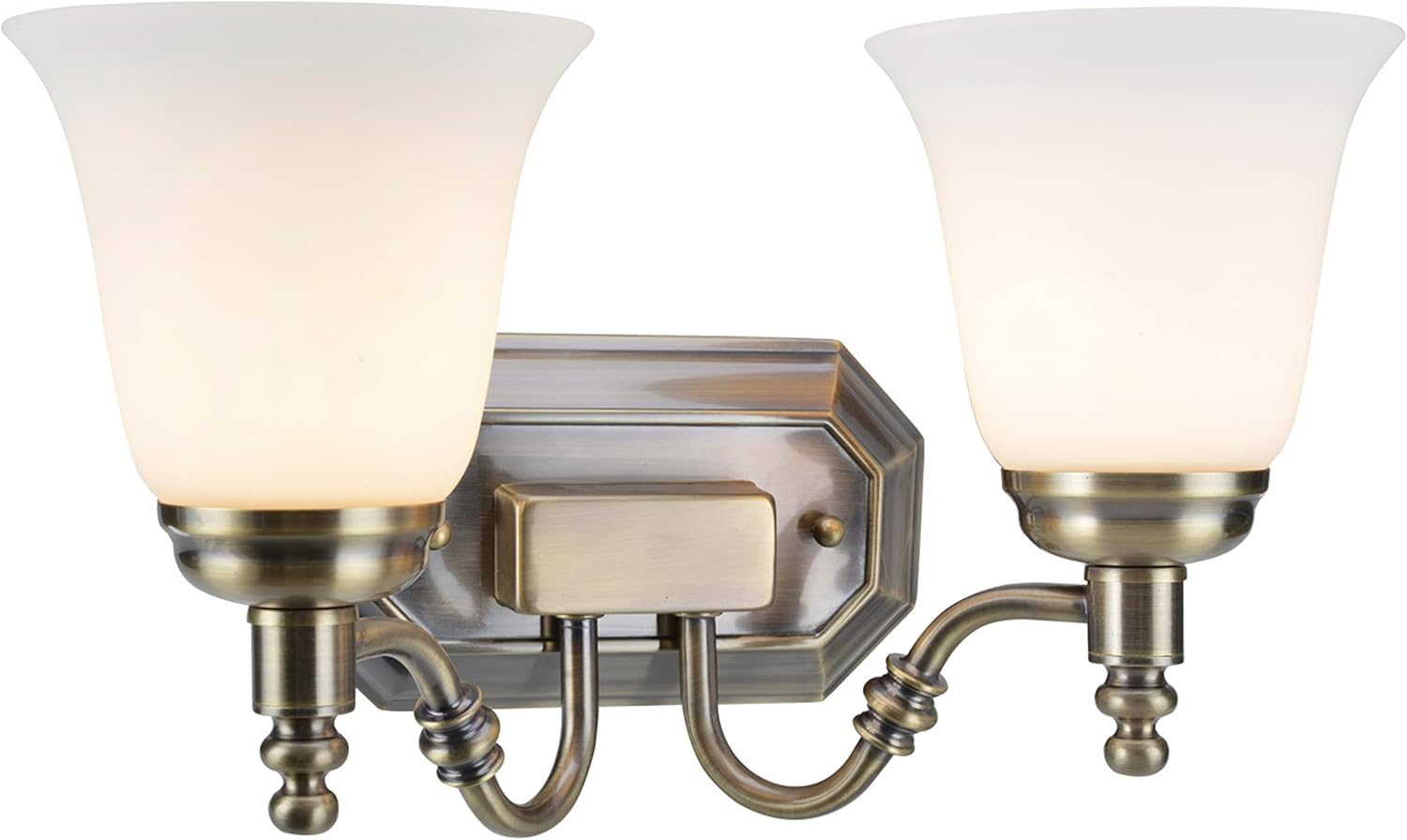 Aspen Creative 62021-2, Two-Light Metal Bathroom Vanity Wall Light Fixture, 15 1/2" Wide, Transitional Design in Satin Nickel with Frosted Glass Shade