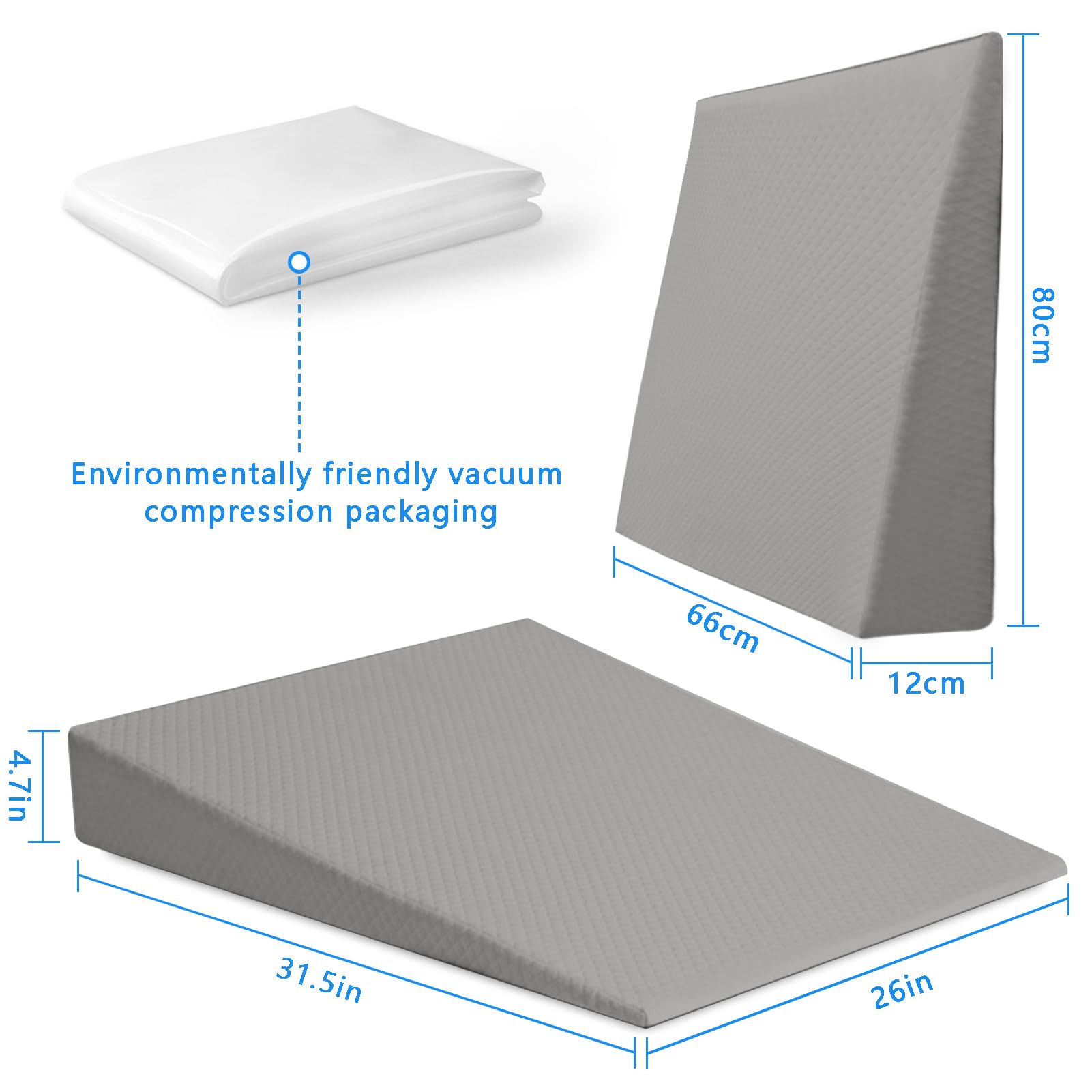 Almohada de cuña para cama, cinturón de espuma triangular para rodilla, pierna pequeña, lectura, maternidad (gris)