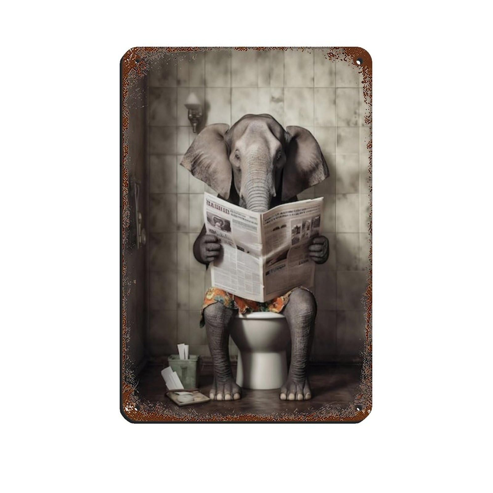 Lxwnze 20L X 30W Cm Elephant, Funny Bathroom Decor Tin Sign Vintage Metal Pub Club Cafe Bar Home Wall Art Decoration Poster Retro 8X12inch(20X30cm)