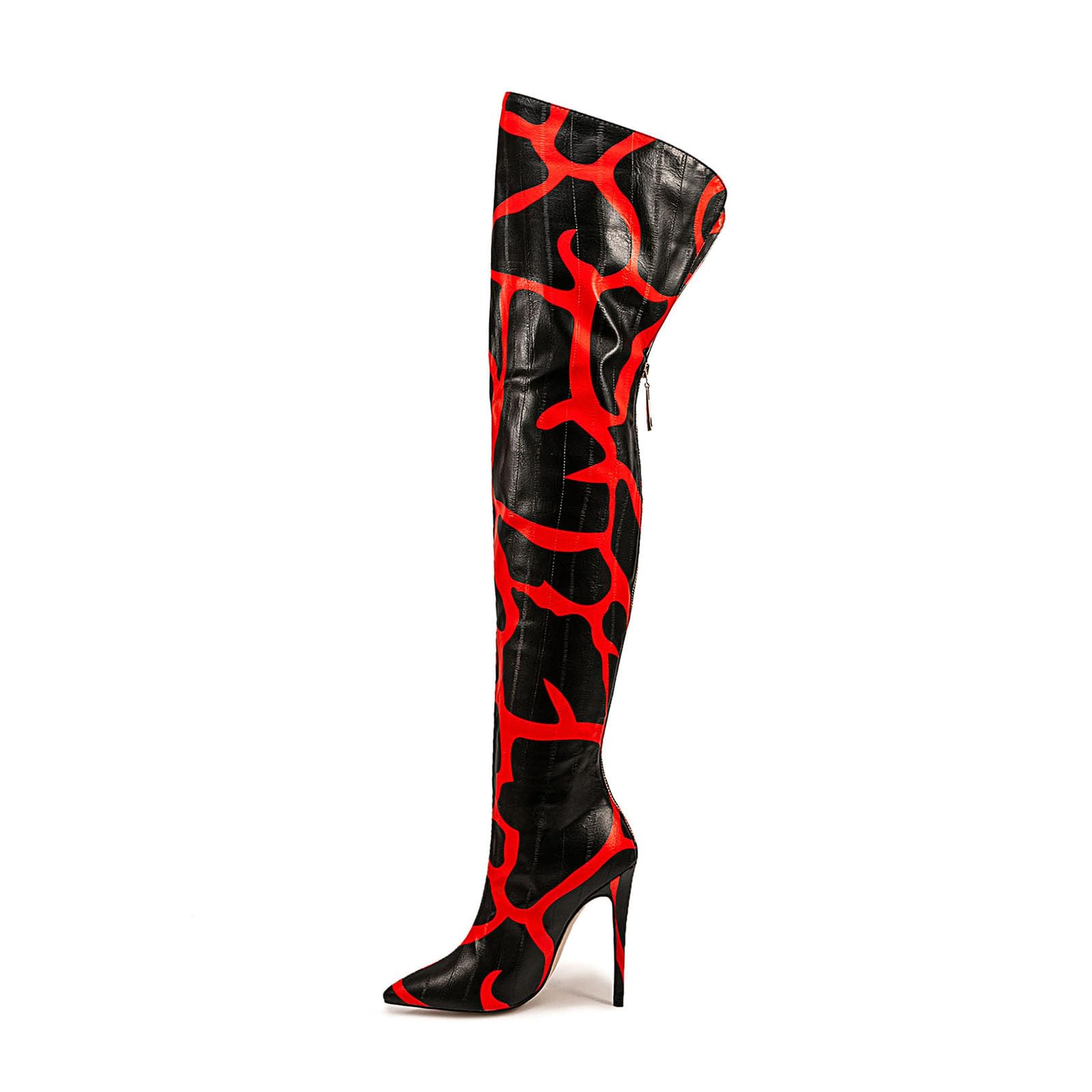 Thigh high boots for women striped Back zipper Burgundy Zebra Print Over the knee Sexy gold white pointed toe Cow Print leopard Magenta stiletto heel