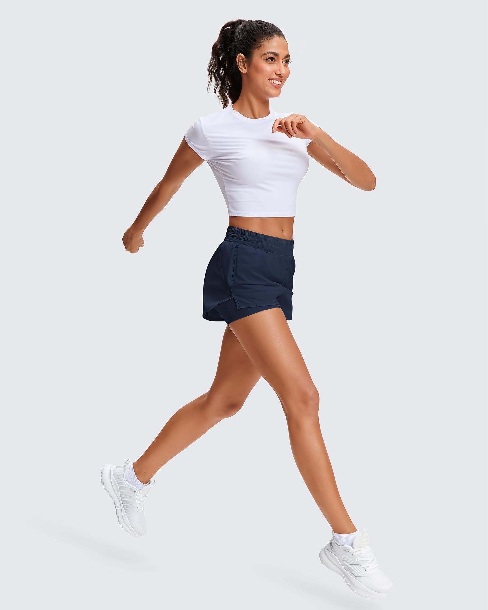 Stelle Women's 2 in 1 Running Shorts Athletic Workout Gym Shorts High Waisted Shorts with Liner Zipper Pockets