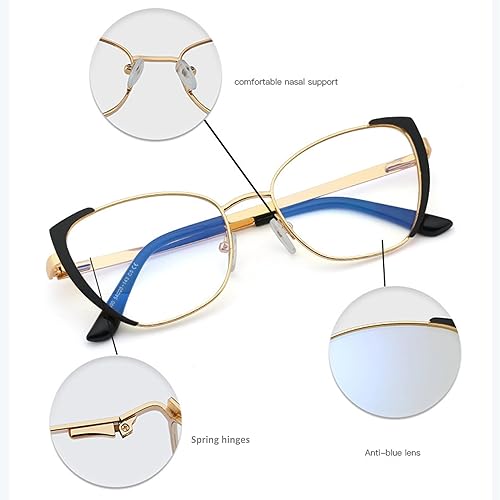 Miniatura 5 de Paquete de 3 gafas de lectura progresivas con montura de metal, ojo de gato, multienfoque, para mujer, con bloqueo de luz azul, con estilo