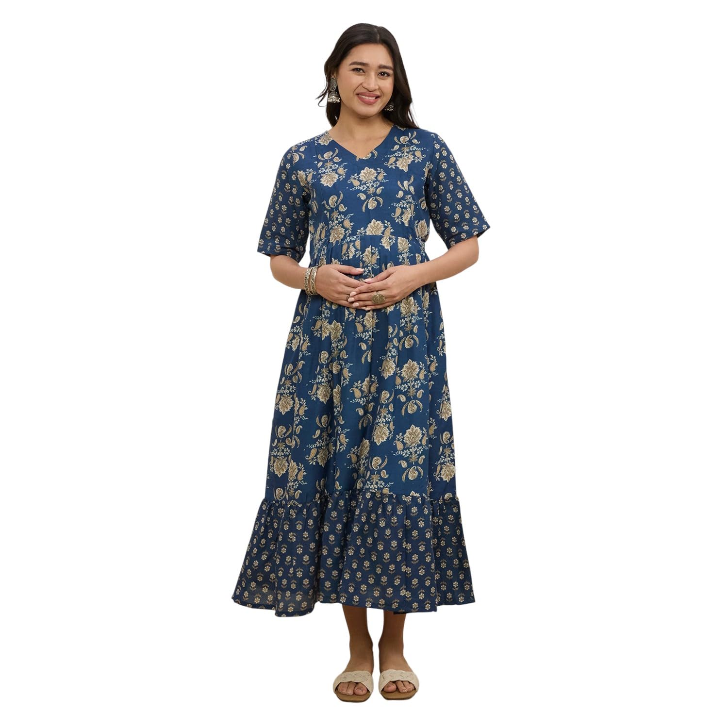 Cotton Maternity Feeding Kurti Dress for Women | Pregnancy Dress with Concealed Zippers | Soft Breathable Fabric | Comfortable Calf-Length Office-image-12