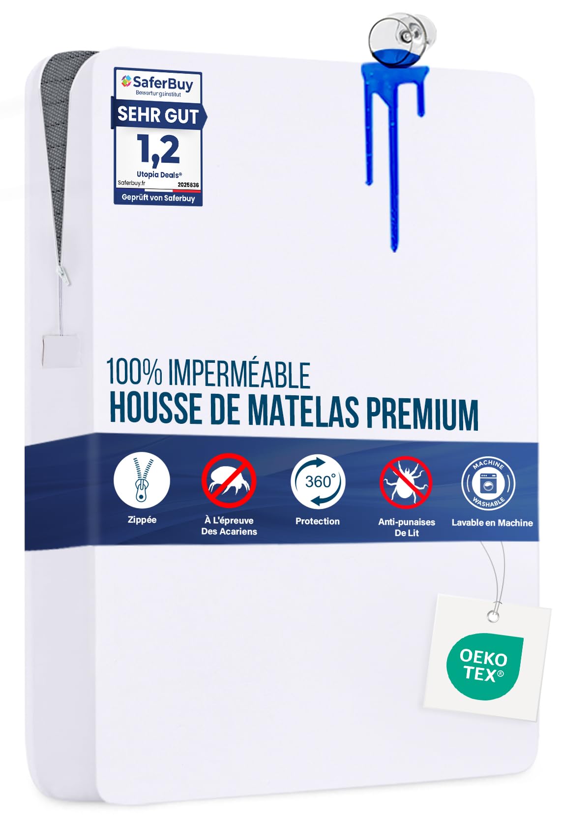 Utopia Bedding Waterproof Mattress Cover 140 x 190 x 20 cm with Zip, Oeko-TEX Certified, Mattress Protected, White