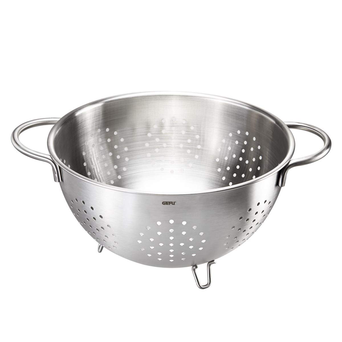Gefu Seiher Colino - Nudelsieb Ø 24 cm - Edelstahl Küchensieb mit Füßen | Hochwertiges Abtropfsieb mit 4L Volumen, ergonomischen Griffen & Boden-Lochung. Spülmaschinengeeignetes Abgießsieb für Pasta.