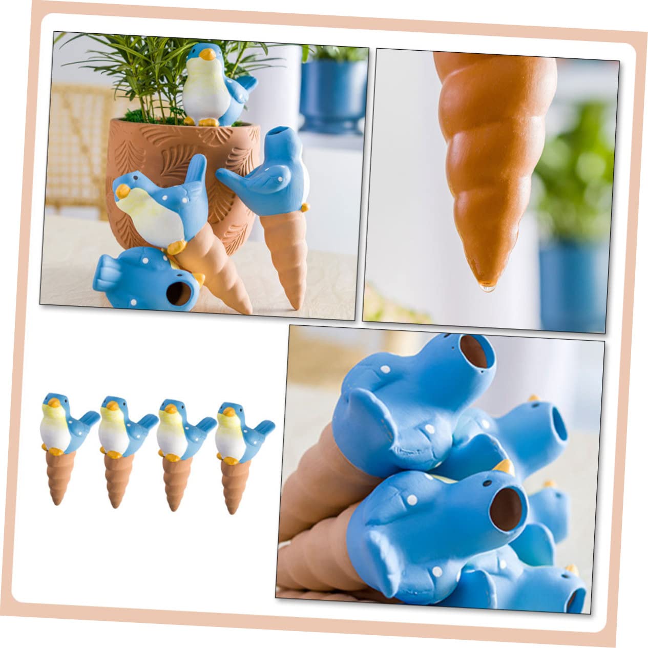 Abaodam Kit 4 Pezzi Irrigatore Automatico per Piante in Ceramica Metodo di Autosufficienza Idrica per Balcone e Giardino