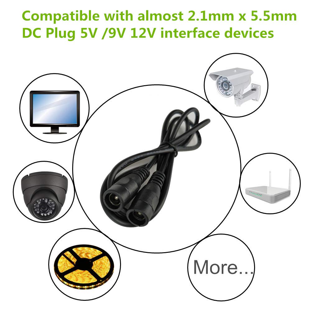 DZYDZR 2 Stücke Stecker auf Stecker 1,35mm x 3,5mm DC Verlängerungskabel Schwarz 22 AWG Kupferdraht (1m/3,3ft