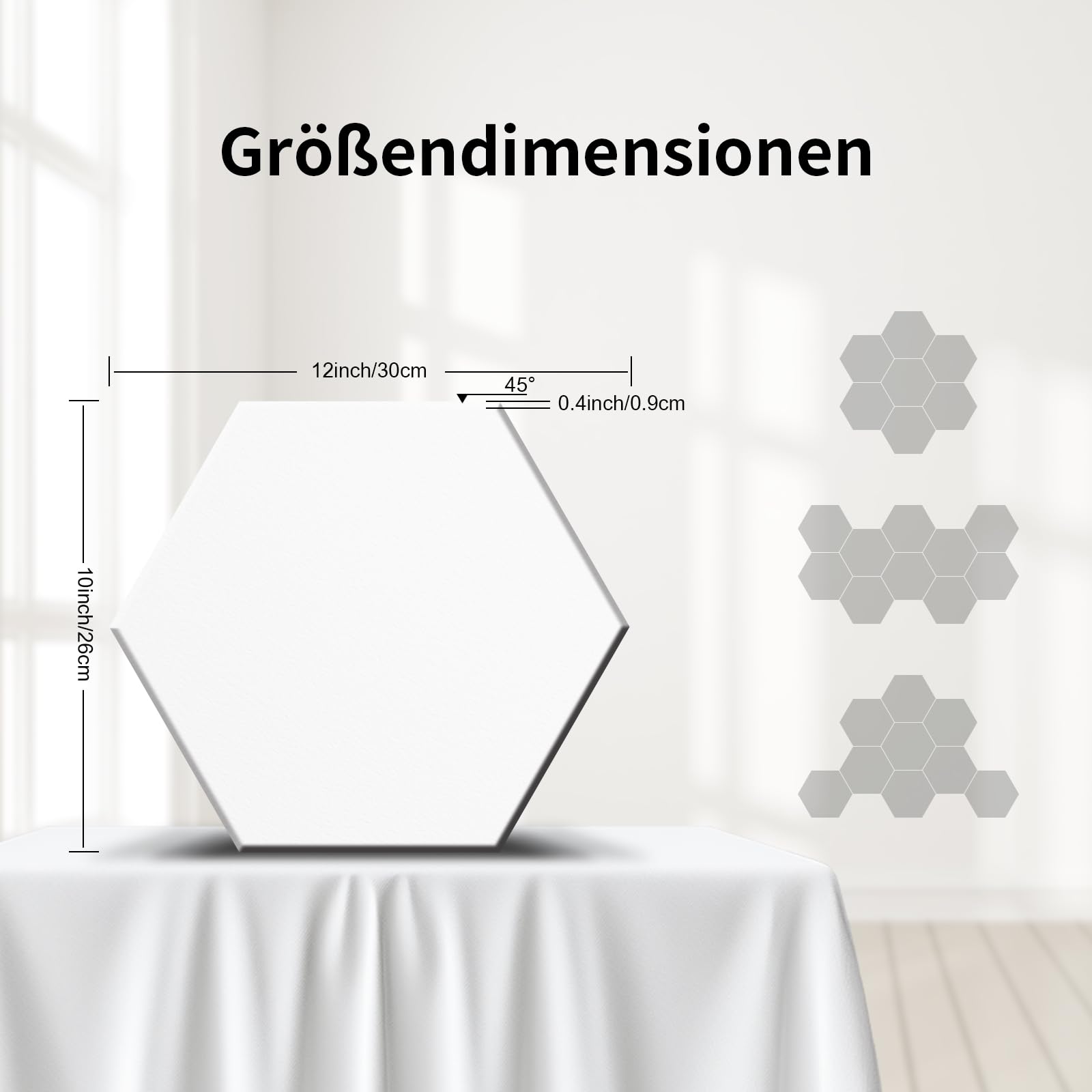 24 Stück Hexagon Akustikplatten selbstklebend, Abdeckung 1.4㎡, Schallschutz & Schalldämmung für Wände & Türen – 230kg/m³, NRC 0.95, 100% Polyester, Ideal für Schallschutz Wand, Porzellan weiß