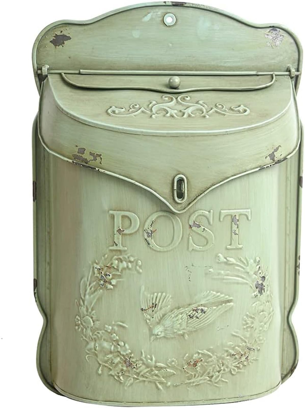 THE WHITE SHOP Mailbox Wall Mount Mailboxes for Outside Mail Boxes/Wall Mount Outside Suitable for Decor Antique Style Nostalgic Charm Home Metal Mailbox Retro Style with Bird Pattern/green