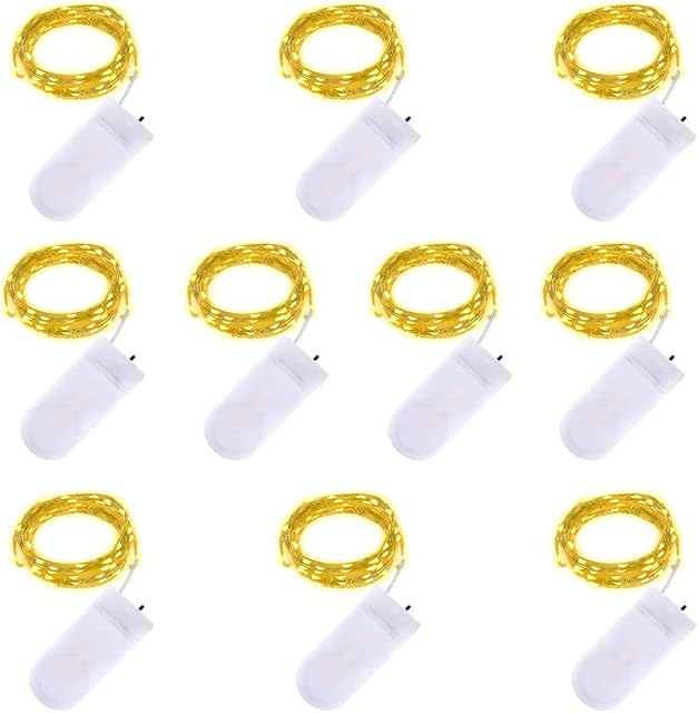 Led Fairy String Lights - 2m 20 LEDs Battery Operated Copper Wire Waterproof String Lights for Holiday Wedding Party Christmas DIY Indoor Outdoor Decorations, Warm White, 10 Pack