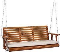 Vista 16 de VINGLI Columpio de Porche Exterior de 4 Pies, Columpios de Patio de Madera Resistente con Capacidad de 880 Libras con Cojines, Banco Colgante