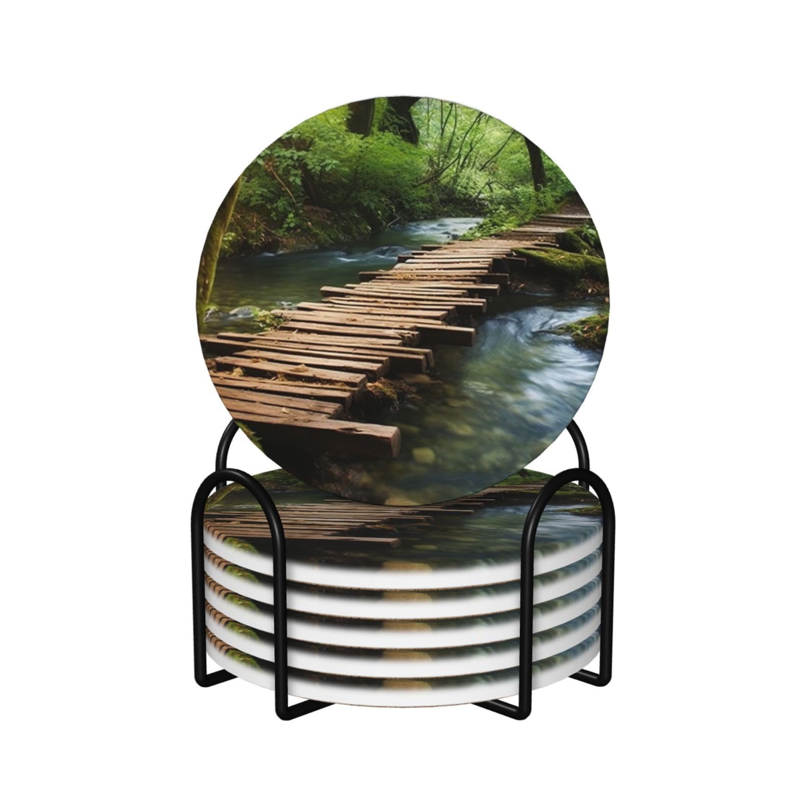 Lot de 6 dessous de verre céramique 10,4 cm avec support