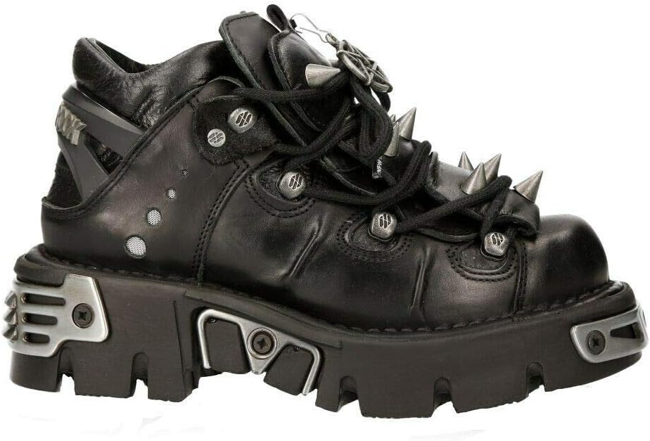 New Rock Unisex 110-S1 Reactor Black Leather Rock Goth Emo Stud Low Ankle Boots 46
