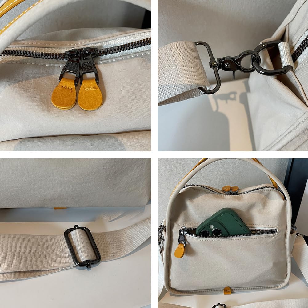Lightweight Nylon Crossbody Bag Women Cute Small Slouchy Tote Purse Top Handle Shoulder Handbag Zip Pocket Compact Satchel
