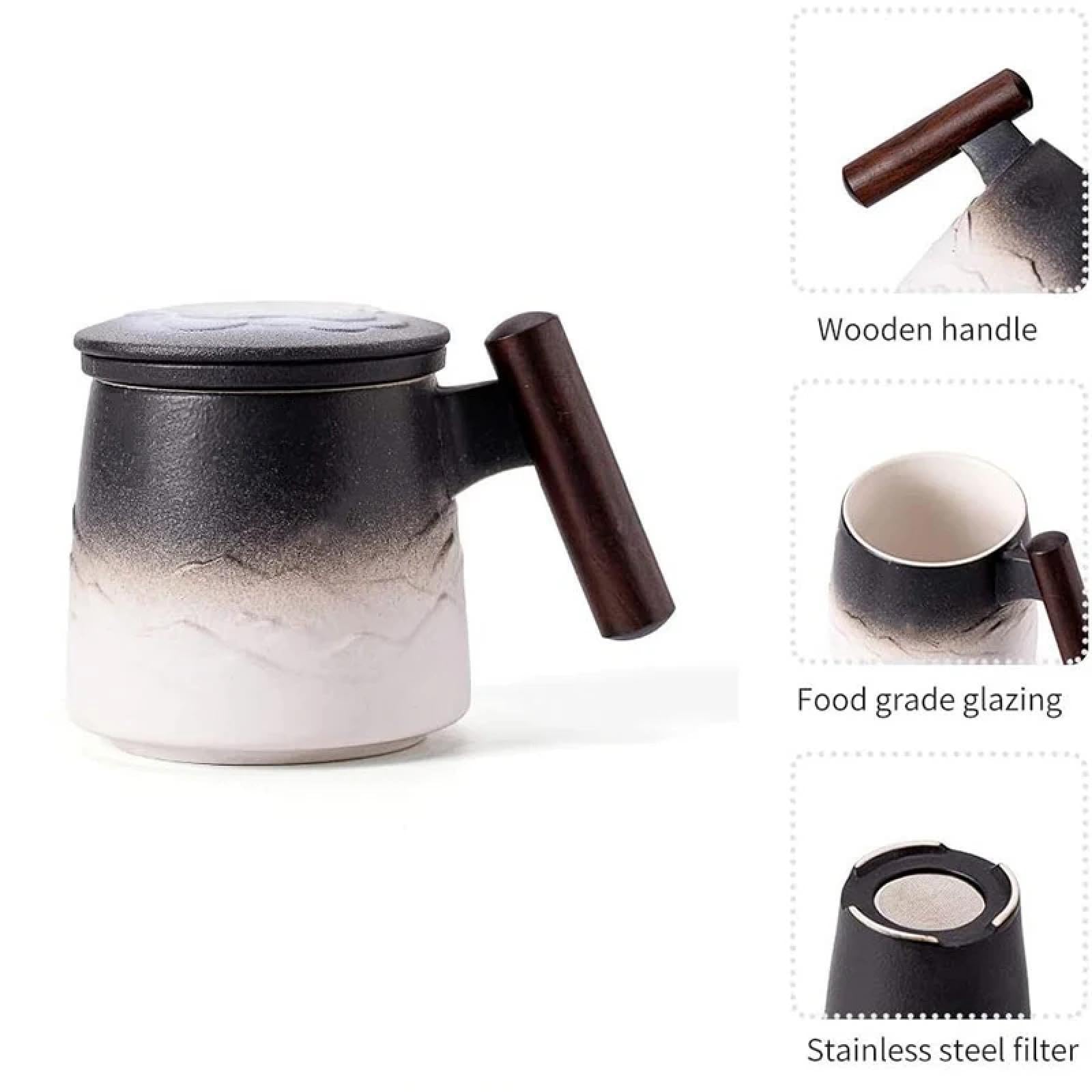 Vintage ceramiczne szklanki do herbaty i kawy 400 ml kubek z pokrywką i sitkiem idealny na śniadanie gorące napoje i stylowa dekoracja domu