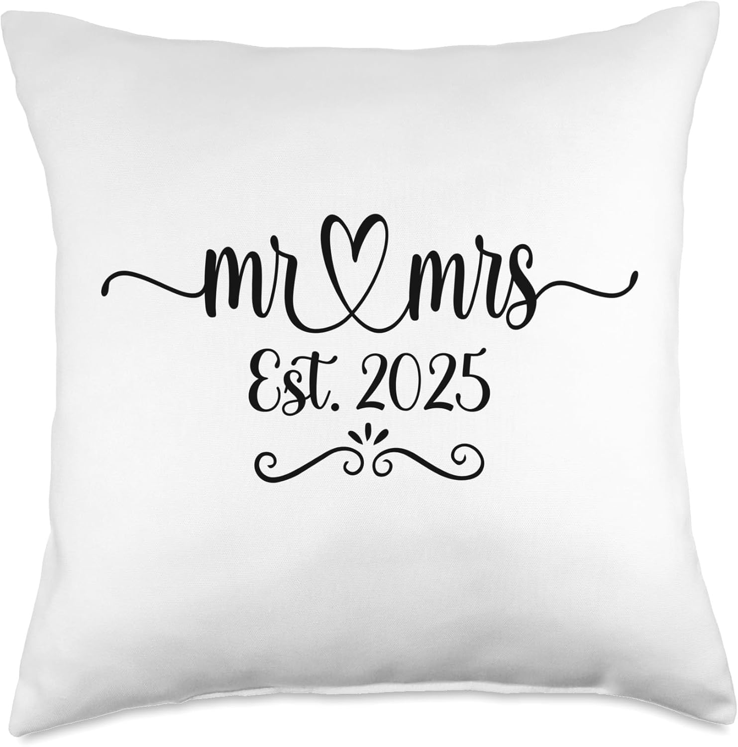 Mr. and Mrs. Est. 2025 Just Married Wedding Husband & Wife Throw Pillow