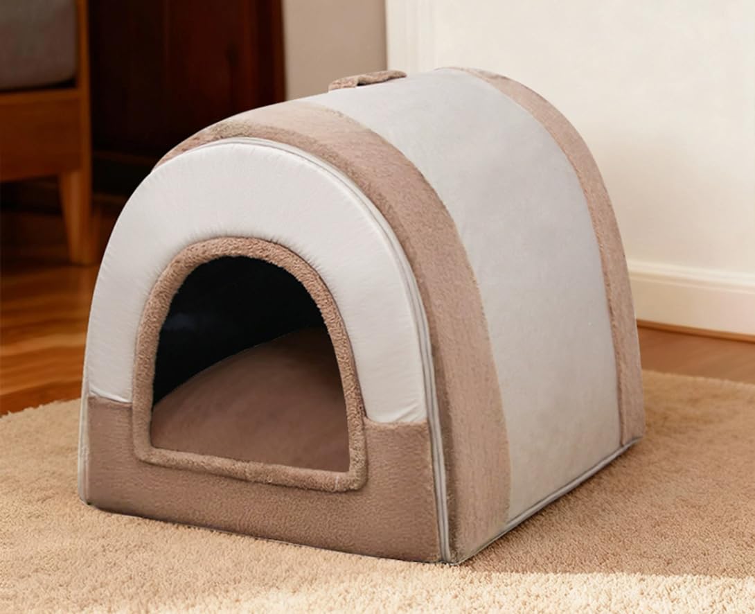 Large Dog Bed 2 in 1 Warm Dog House Bed for Indoor Cat,XL XXL Indoor Pet Kennel Cave with Handle Anti Anxiety Dogs Cats House Luxury Calming Dogs Beds Kennel Non-Slip (Brown,XXL(80 * 60 * 60cm))