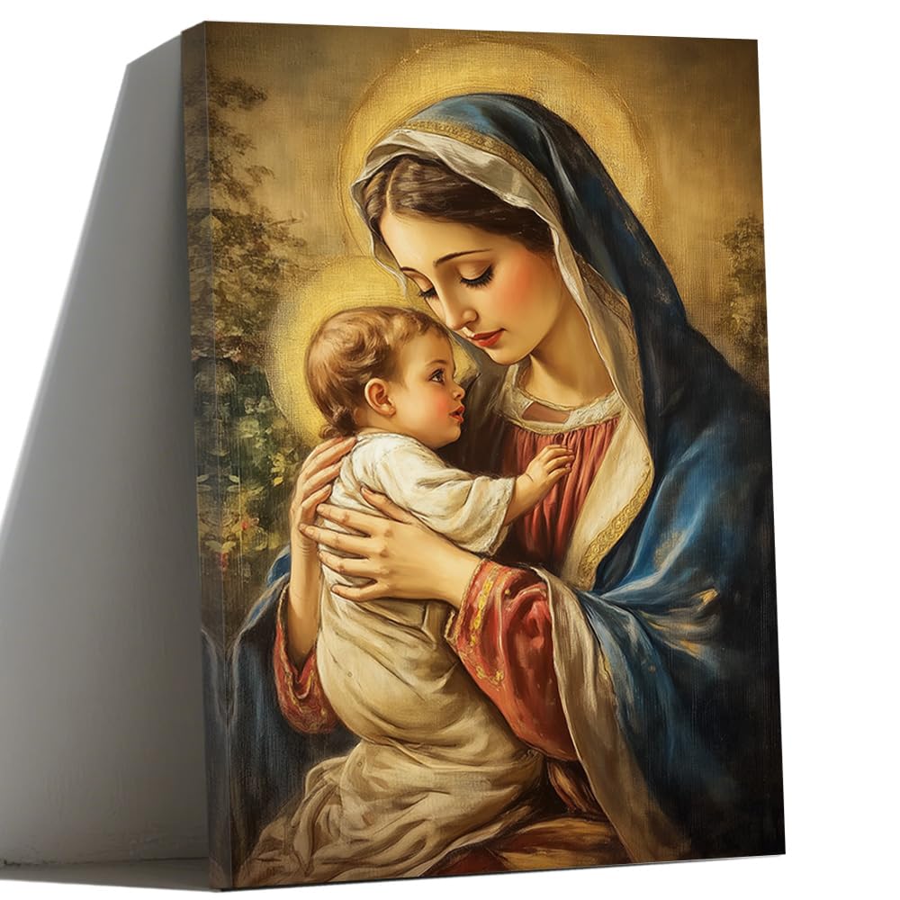 LMYSXAOZ Virgin Mary Canvas Wall Decor the Baby Jesus of Mother Painting Prints Religious Christ Pictures Catholic Art Home (gold,60x90cm)