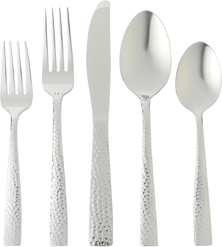 Gibson Home Royal Brighton 20-Piece Stainless Steel Flatware Utensils Set – Silverware Service for 4 with Hammered Handle and Polished Finish