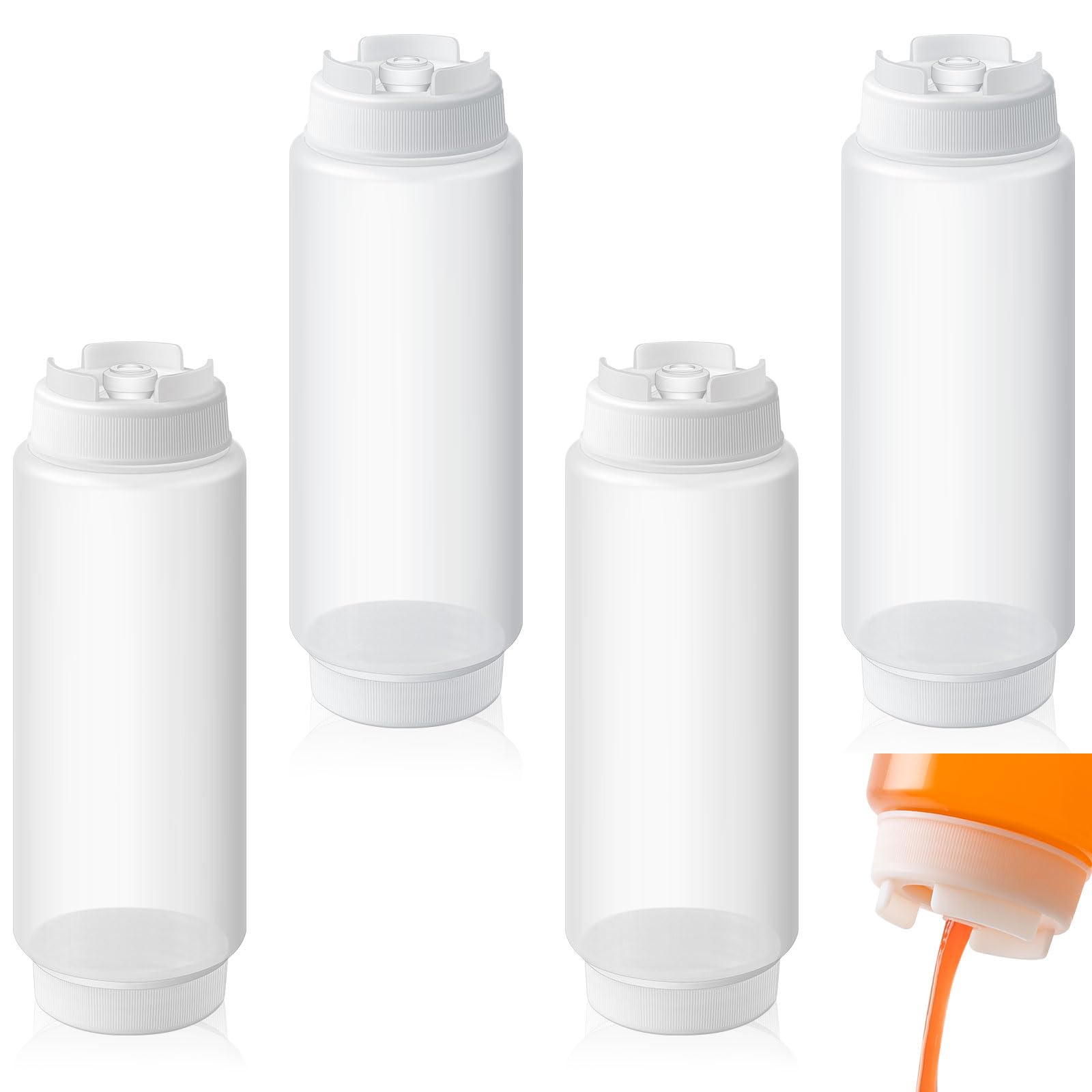 4 botellas exprimibles de condimentos de 32 onzas para restaurantes, salsas de plástico, dispensador de ketchup, botellas de aderezo grandes y transparentes para restaurante, cocina, catering