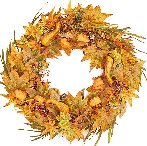 Home Décor Soft Burgundy Peony Pumpkin & Pampas Grass Front Door Fall Wreath Romantic Harvest