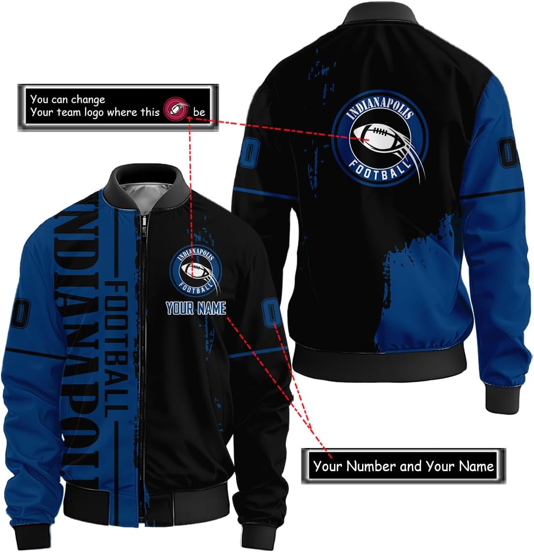 Men Personalized City Pride Name Number Logo Varsity Coat Custom Football Fan Gears Lightweight Windbreaker Jacket