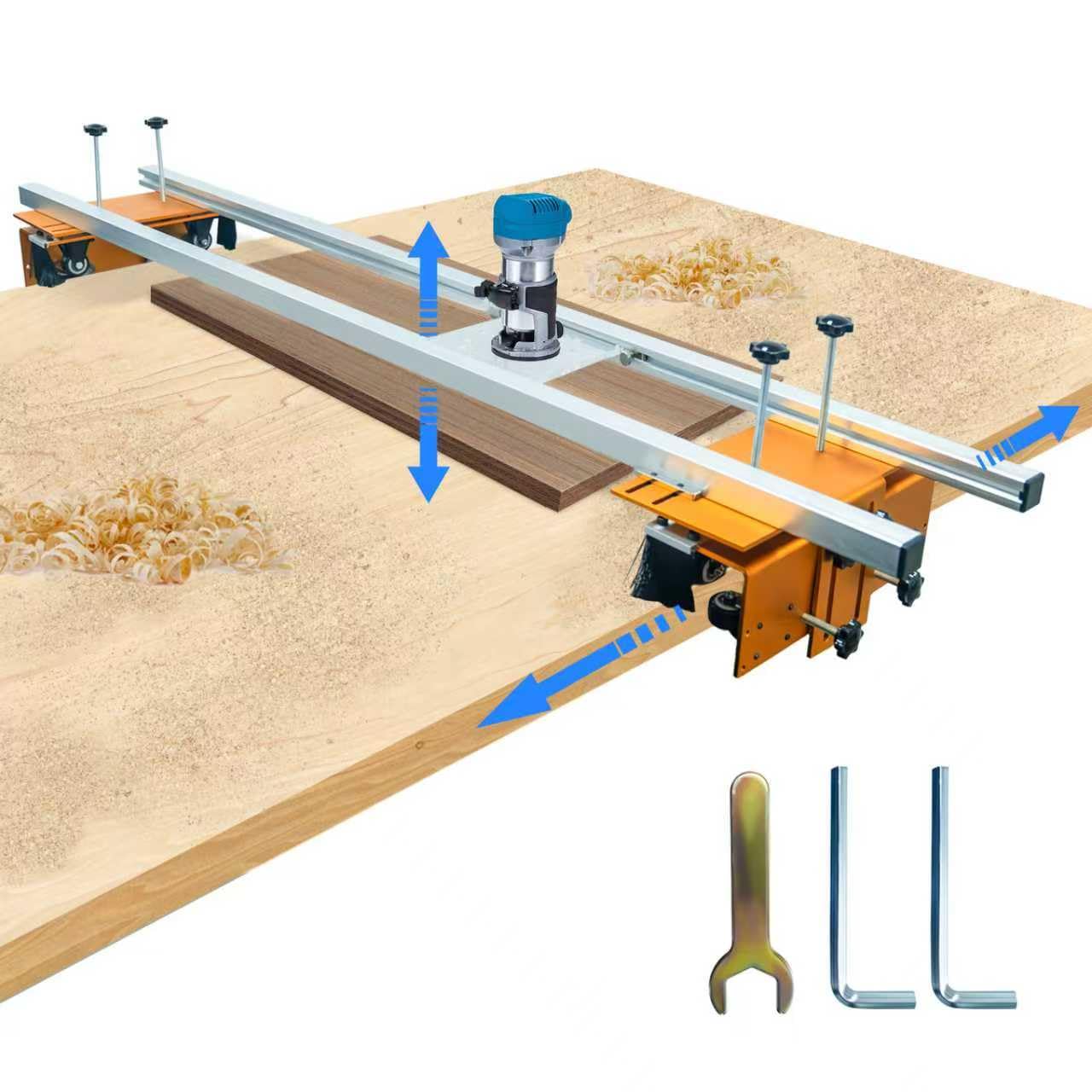 BaoNeedy 58 Inches Router Sled for Flattening Slabs, 3 Axis Adjustable High-precision Slab Flattening Router Sled, Sturdy Router Jig for Woodworking,