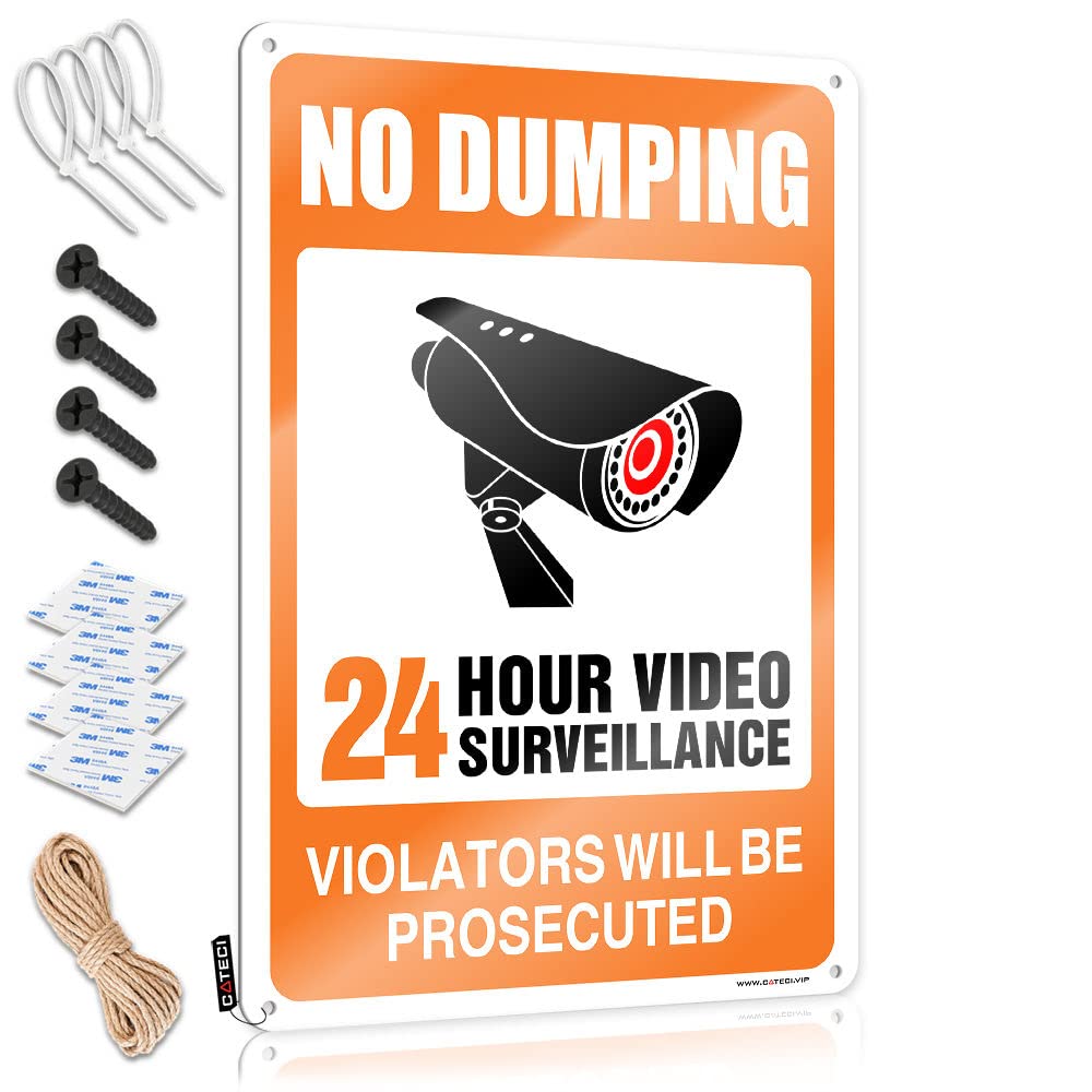 HELIOFORGE Funny Wall Decor Signs Warning No Dumping Video Surveillance Violators Will Be Prosecuted Tin Sign Tin Signs For Bar Home Wall Decor Funny Metal Sign(30X40CM)