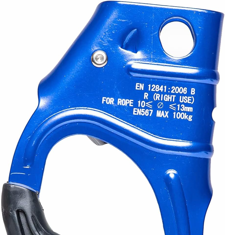 Right Hand Ascender,Strong Climbing Equipment with Ergonomic Rubber Handle and Steel Cam,Best Used with 10-13mm Rope - Sport Climber, Arborist, Mountaineering Safety Tool with Decal(Blue)