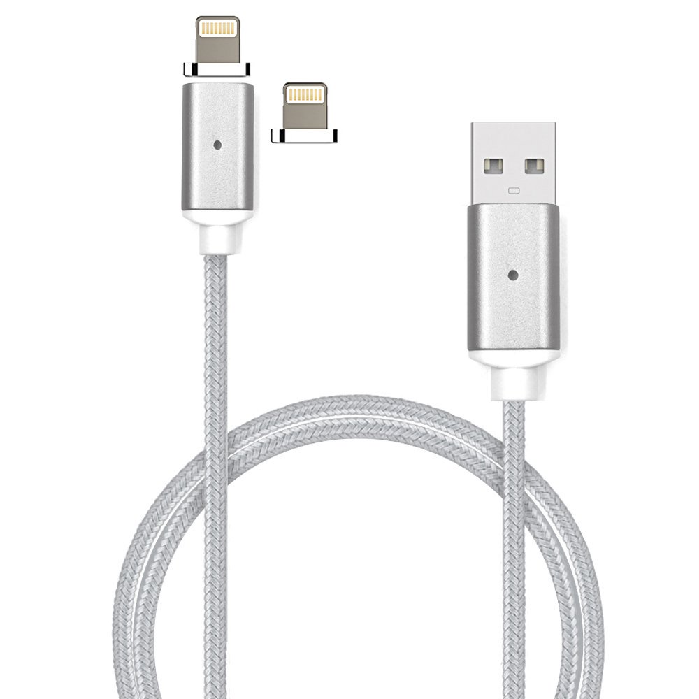 VFI USB Metal Magnetic Data Cable, Lighting Interface for iOS System Devices, Charging and Data Transmission USB Cable (1p Cable+2p Lighting Heads)