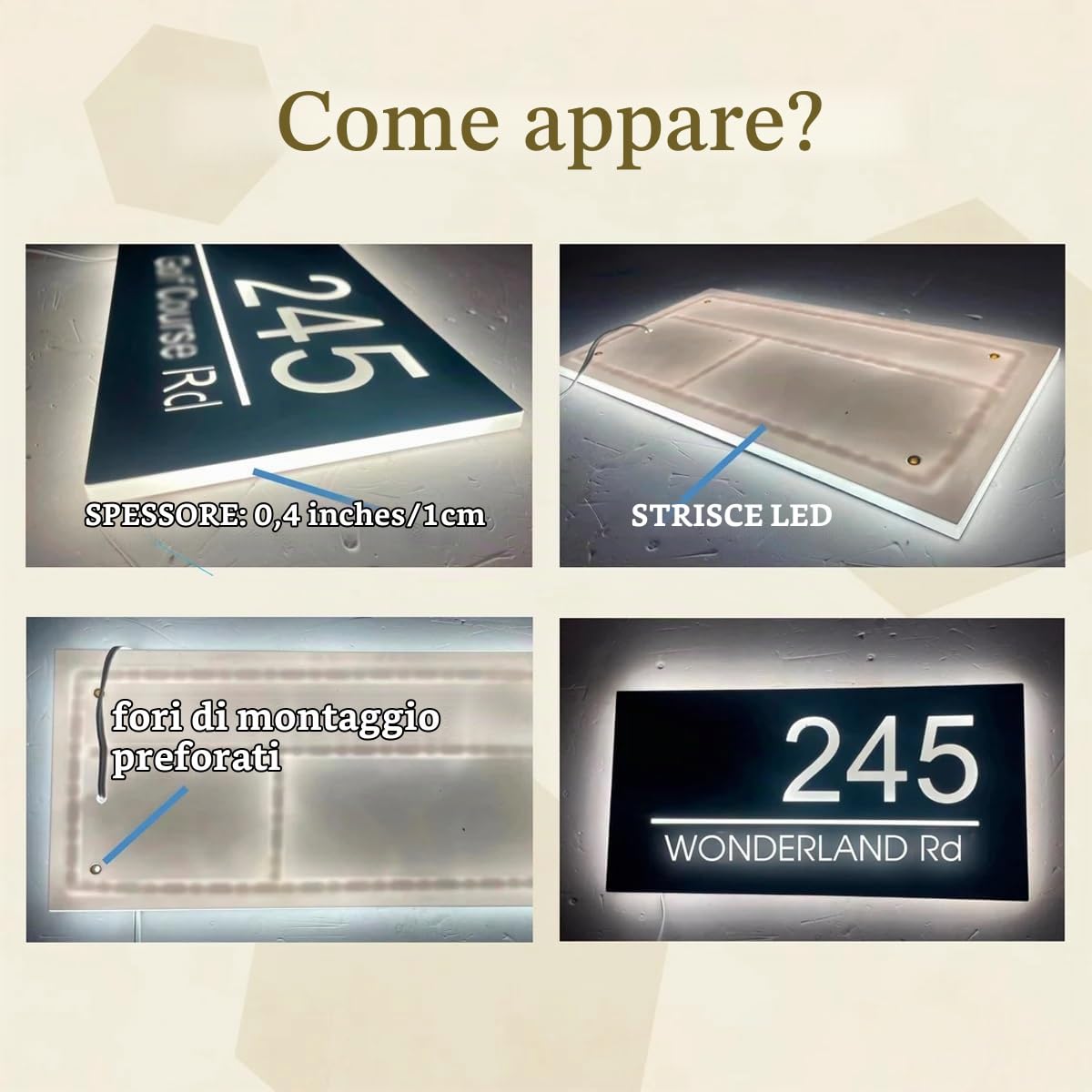 Targhe LED Personalizzate Per Esterni Per Case Moderne, Numeri Civici Personalizzati, Insegne Luminose In Acrilico 3D Per Porte, Giardini, Cortili, Case E Hotel(8x16in)