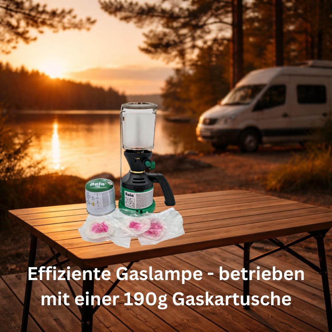 Set Da Campeggio NOLA - Fornello A Gas + Lampada A Gas + 4 Cartucce Da 190 G, Per Escursioni E Attività Outdoor