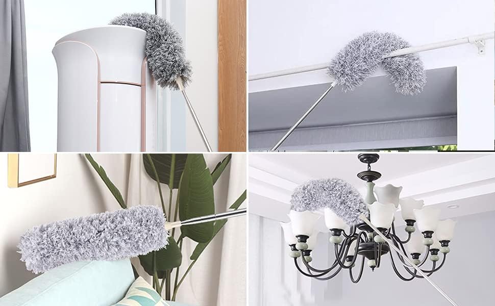 Image of Microfiber Feather Duster Fan Cleaner Mop with extendable Pole 100 Inch with Anti Scratch Bendable Head Brush for Cleaning High Cobweb Stick high Ceiling Fan(Micro Fiber MOP)