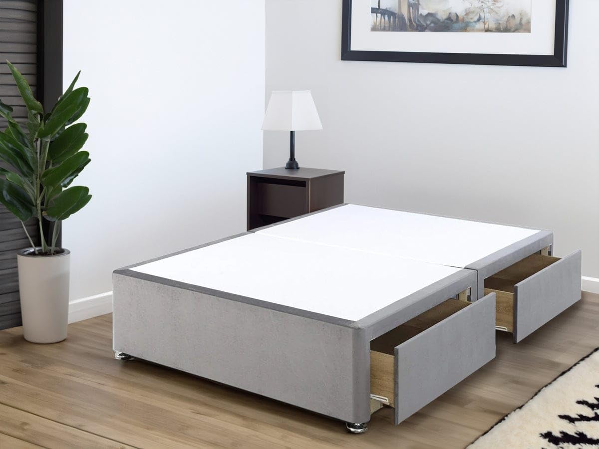 Luxury PlushVelvet Divan Bed base With Drawer (Grey, 4ft Small double 4 Drawer)