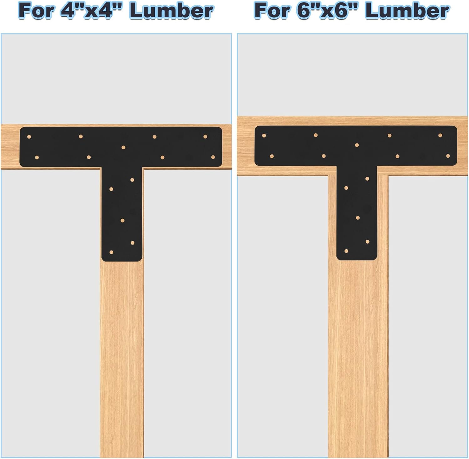 4 Pcs T Post Bracket,13"x13"T Flat Mending Plate with Black Powder-Coated Joining Brackets, Connecting Brackets, T Shape Strap Plate Fit 4x4,6x6 for Repair House,Pavilion,Truss framing