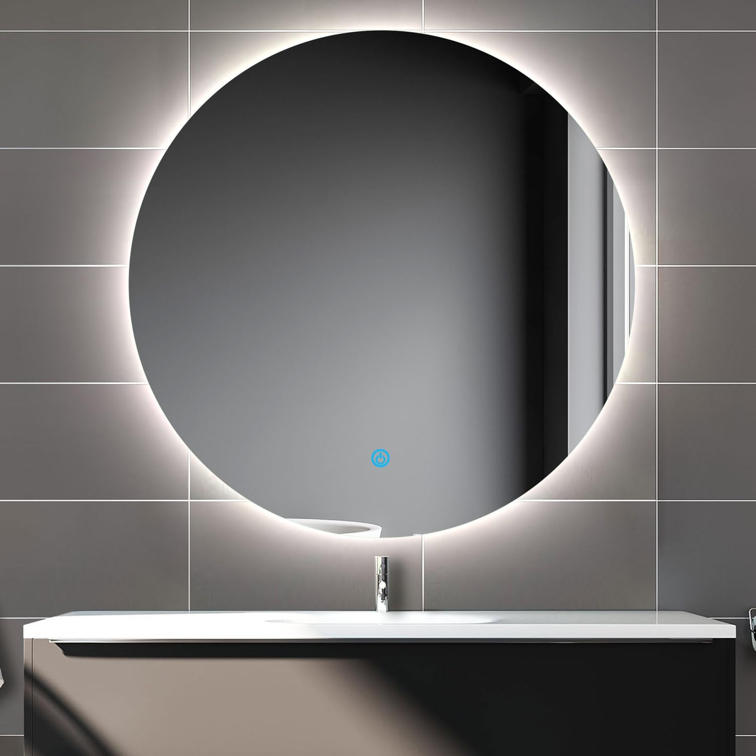 Espejo de baño Redondo LED 90×90cm, antivaho, Brillo Regulable, Memoria de fallo de alimentación