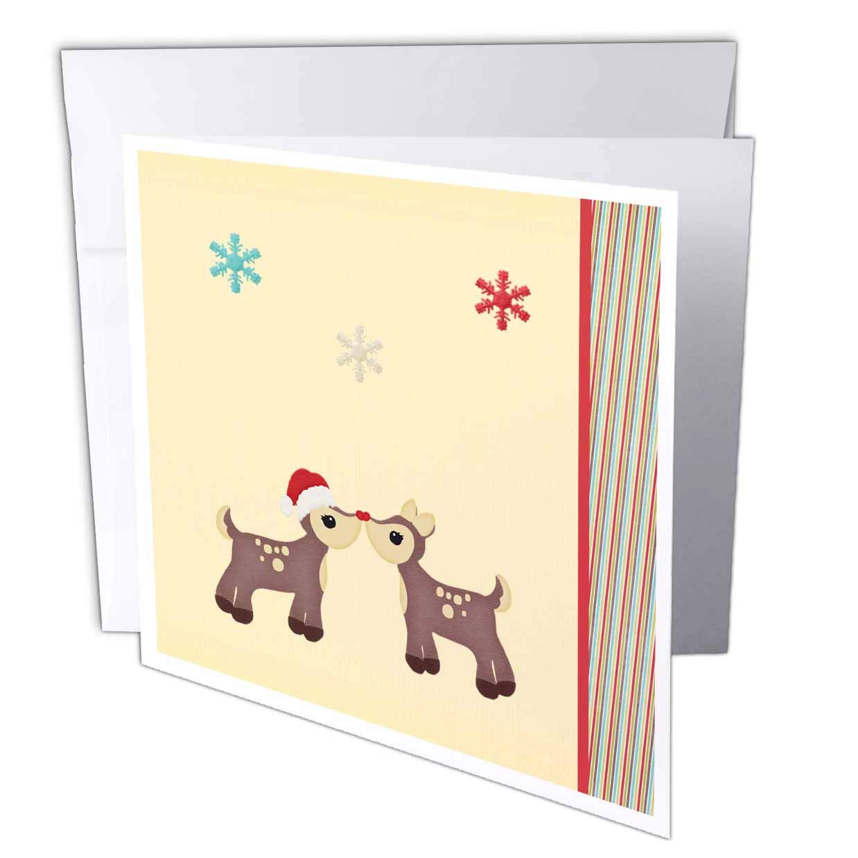 3dRose Cute Reindeer Kissing Wearing Santa Cap and Bow - Greeting Cards, 6 x 6 inches, set of 12 (gc_160065_2)