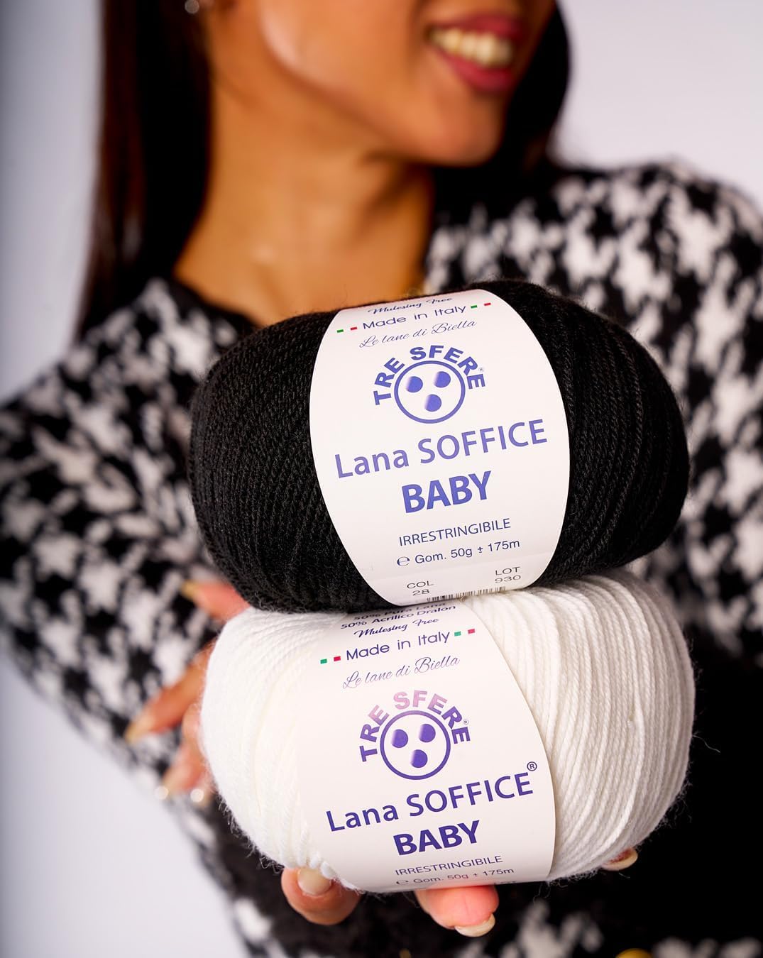 Gomitolo Lana Soffice Baby 50% Pura Lana Mulesing Free 50% Acrilico Dralon, Filato Ritorto Tinto a Biella, 50 Grammi/175m - disponibili in diverse tonalità (10, Rosa Baby - 306)