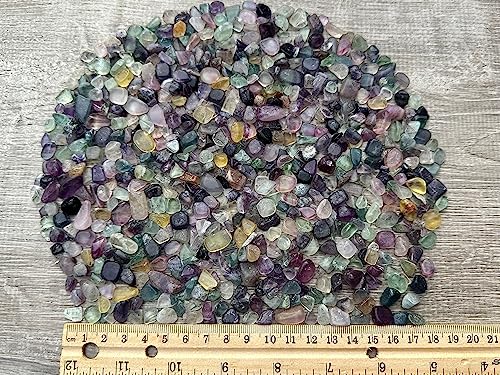 Image of GAF TREASURES 2 oz Lot Natural Semi Tumbled Rainbow Fluorite Gemstone Chips, Crushed Mini Crystals, Undrilled