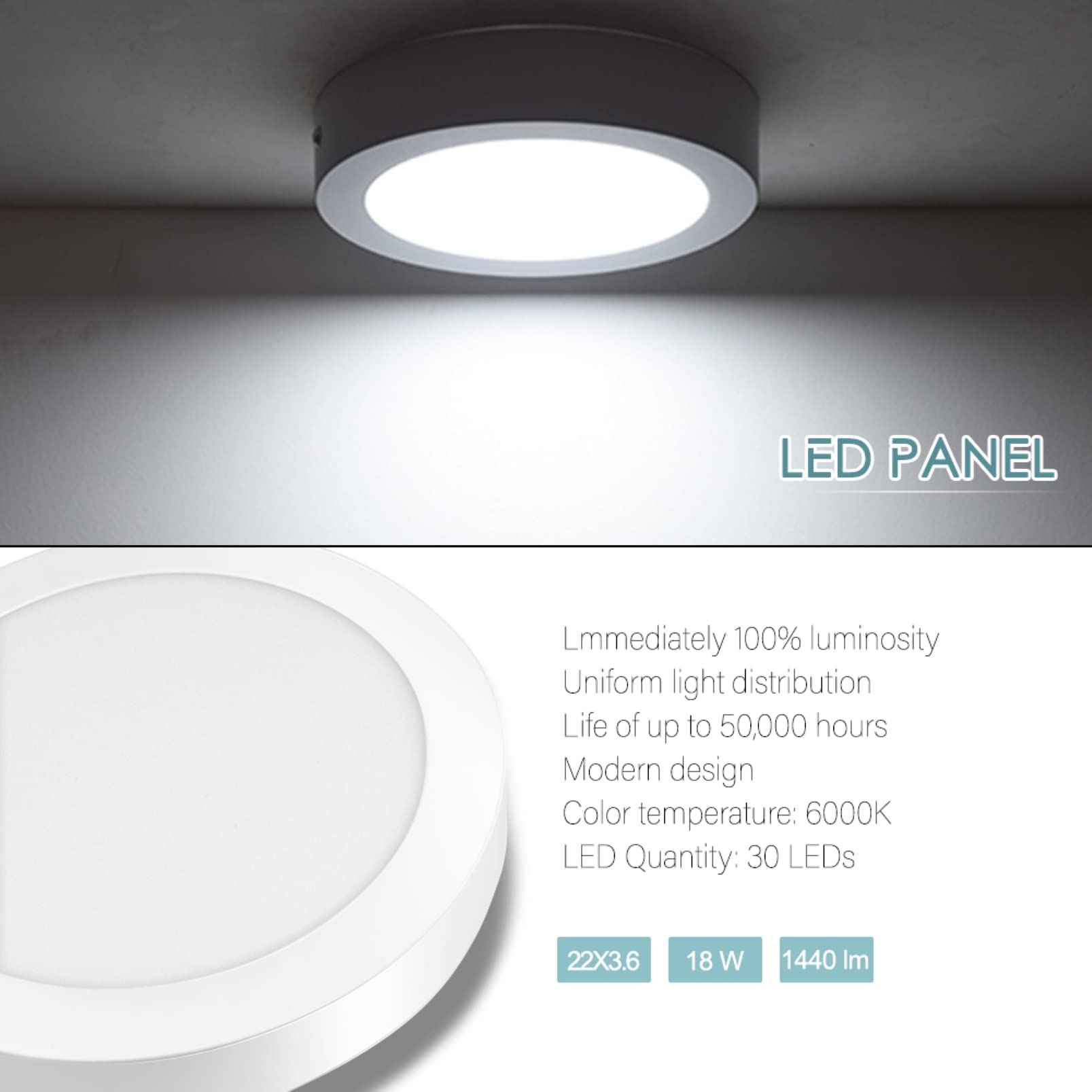 NIBSHOOM Plafon LED Techo Redonda Plana 6500K,18W/1800LM/IP44 Resistente Al Agua Lámpara De Techo,Modernos Sencillo Plafones Para Techo LED Para Baño Salon Cocina Dormitorio,220 * 17mm