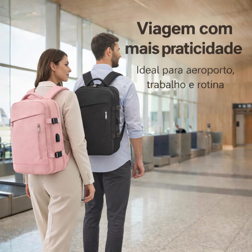 Mochila de Viagem Expansível 40L, Bagagem de Mão 10kg, Impermeável, com Porta USB e Compartimentos Internos, para Escola, Trabalho e Notebook Mochila de Viagem Expansível 40L, Bagagem de Mão 10kg, Impermeável, com Porta USB e Compartimentos Internos, para Escola, Trabalho e Notebook